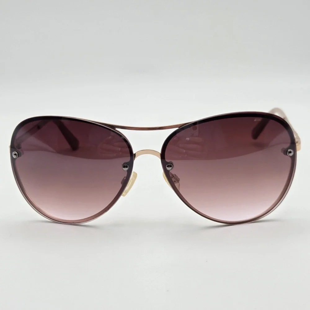 Tahari Women's Aviator Sunglasses Rose Gold Rose Pink Gradient Lenses Crystals